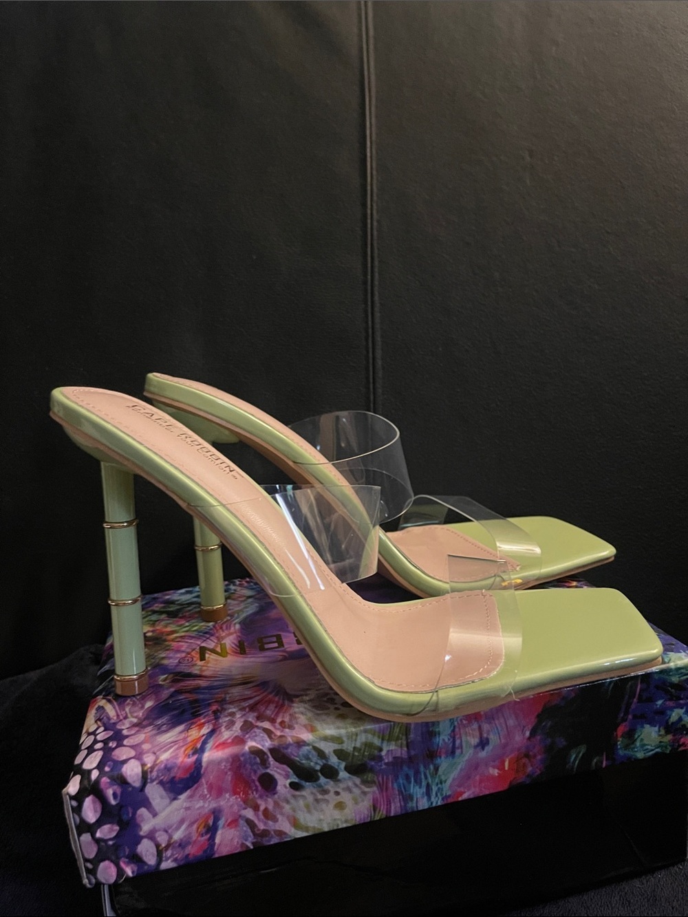 Cape Robbin Women’s Sage/Lime Green Clear Double Strap Bamboo Heels Size 11 NWB